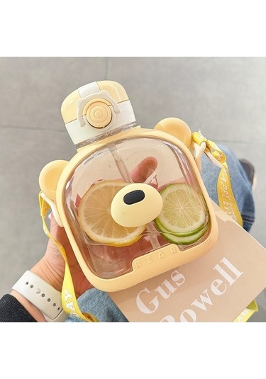 Createtech Şeffaf Hasır Bardak, Pembe Ayı Desenli Pembe