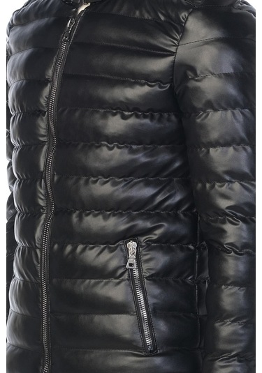 Sivaist Erkek Siyah Slim Fit İçi Kalın Kürklü Şişme Deri Mont