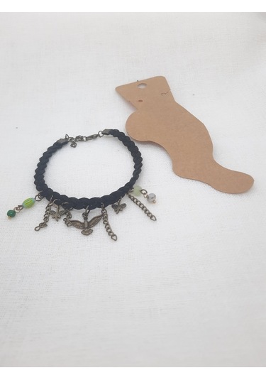 Glamglamour Siyah Örgü Deri Anka Kuşlu Kadın Halhal