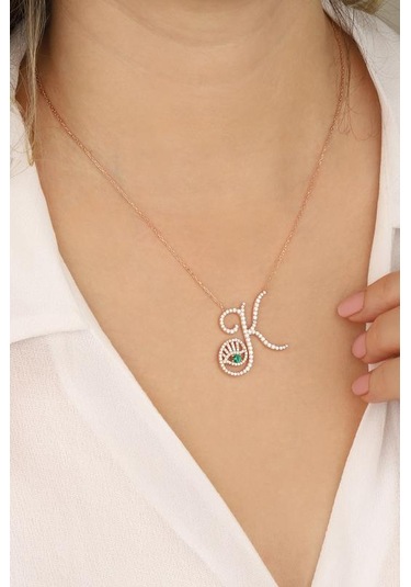 Renkli Gözlü Gümüş Harf Kolye - K