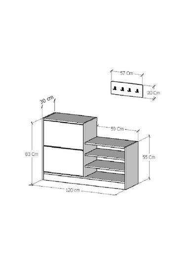 Anatolia 2 Kapak Kayar Raflı Ayakkabılık Antrasit Gri Antrasit - Beyaz