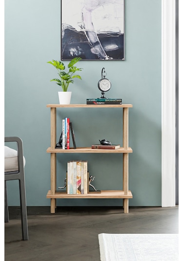 Dekoratif 3 Raflı Ahşap Ayaklı Kitaplık Yan Sehpa Atlantik Çam