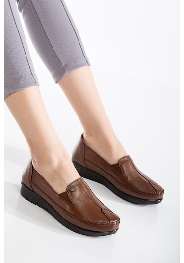 92101 Ortopedik Kadın Deri Ayakkabı Topuk Dikeni İçin Uygundur Taba