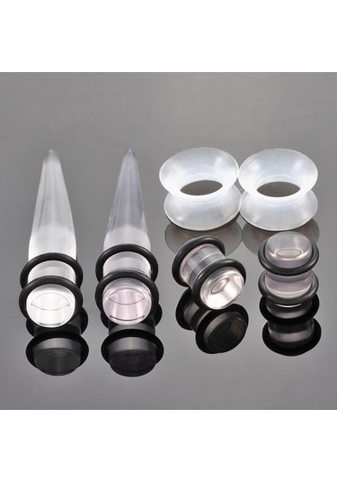 Homyl 50 Adet 14g-00g O-ring Akrilik Konik Fişler Ve Silikon Şeffaf