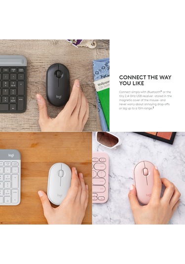 Reedark Logitech Pebble Beyaz Optik Mouse: İkili Bağlantı Bt + 2.4 Ghz , Ultra İnce Tasarım, 18 Ay Pil Ömrü, Sessiz Kaydırma Tekerleği