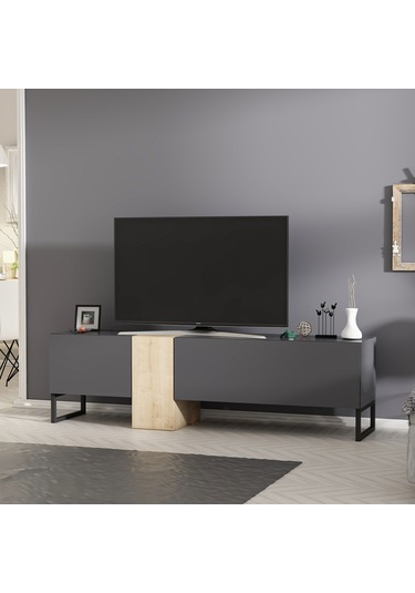 T0016 Kapaklı, Metal Ayaklı, Tv Sehpası, Tv Ünitesi - Antrasit/safir Meşe Antrasit/safir Meşe