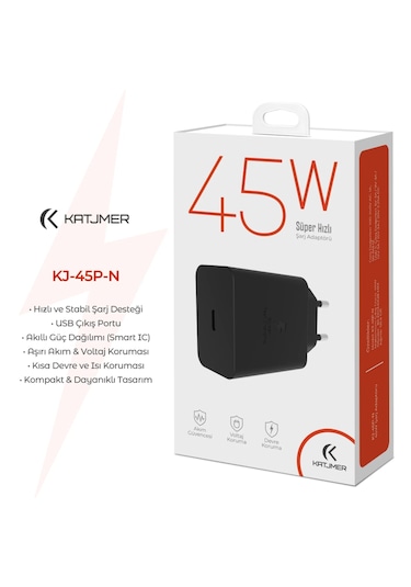 Katjmer Kj-45p-n 45w Pd Şarj Adaptörü Siyah