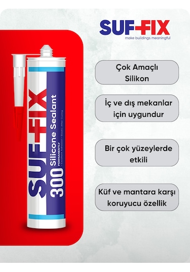 Suf-fix 300 Asetoksi Silikon Mastik 280 Ml Şeffaf, Uv Dayanıml