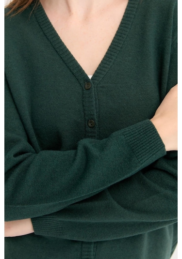 Desen Triko Kadın V Yaka Yün Hırka 21021 Yeşil Yeşil