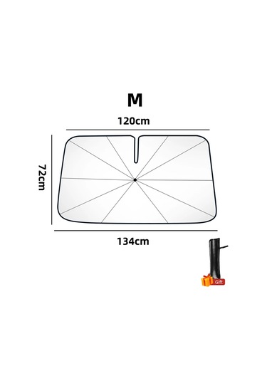 Goldenqian 360'lü Yeni Araç Ön Camı Güneşlik Şemsiyesi Döndürülebilir Bükülebilir Sap Ön Cam Güneşlik Uv Koruma Isı Yalıtımı M 134x120x72cm