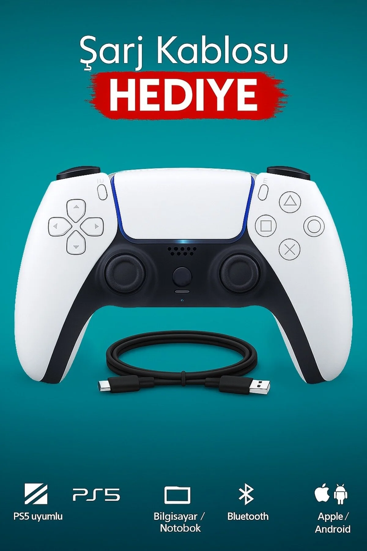 2 Adet Ps5 Oyun Kolu Playstation 5 İle Tam Uyumlu Muadil Joystick Logosuz 2 Adet