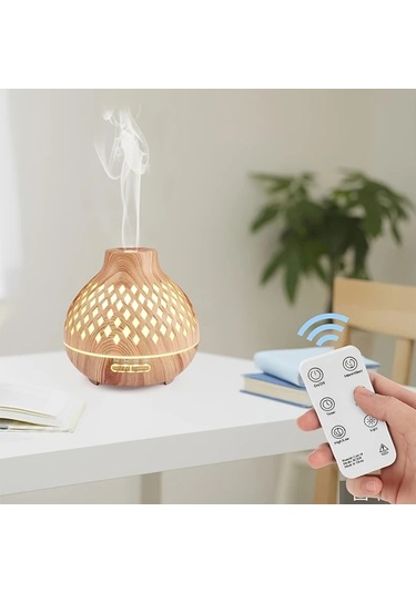 Techbloom 400ml Uzaktan Kumandalı Silvery Line Pattern Esansiyel Yağ Difüzörü Ultrasonik Nemlendirici Susuz Otomatik Kapanma Ahşap