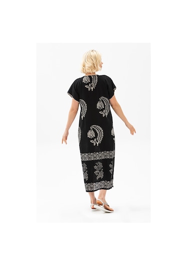 Kısa Kol Pamuk Hitit Uzun Elbise Yaprak Siyah Yprk Syh-yaprak Siyah