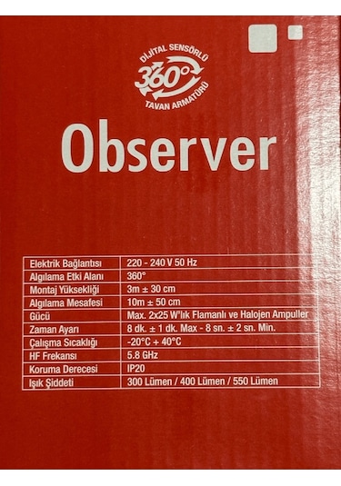Netelsan Observer 360 Derece Sensörlü Tavan Armatürü Beyaz