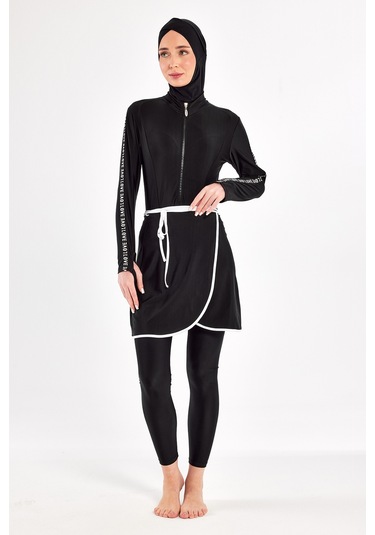 Uv Korumalı 3 Farklı Şekilde Giyilebilir Likralı Etekli Tesettür Mayo 1109 Siyah02 Siyah02