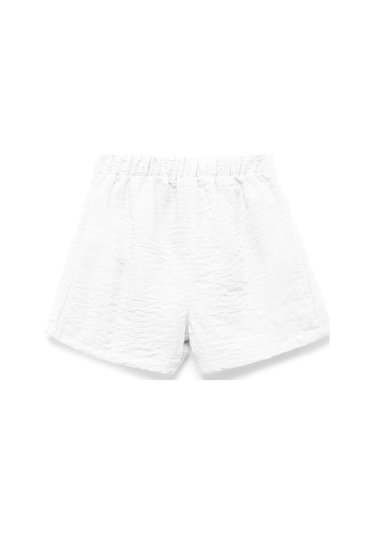 Koton Pile Detaylı Beli Lastikli Dokulu Mini Şort Beyaz 5skg40171aw Beyaz