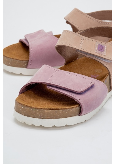 Mnpc Unisex Çocuk Lila-pembe Hakiki Deri Mantar Tabanlı Günlük Çocuk Sandalet 25y4s10047789 Lila-pembe