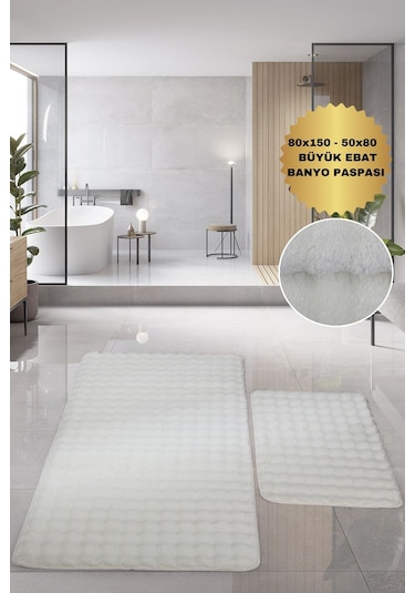 Bubble Krem Büyük Ebat 2'li Banyo Paspas Seti Kaymaz Tabanlı Yıkanablir Klozet Takımı Krem