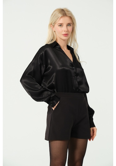 S'amore Clothing Basic Saten Gömlek Siyah