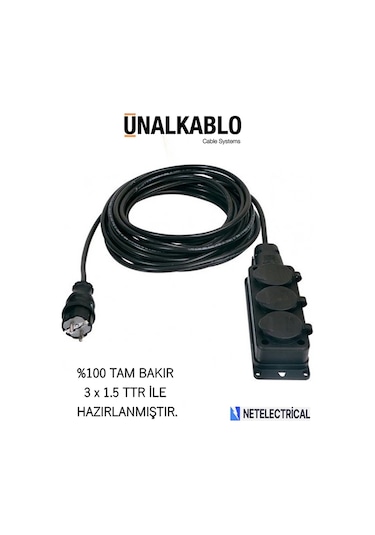 Kauçuk 3'lü Üçlü 7 Metre Grup Priz 3x1.5 Ttr Tam Bakır Kablo