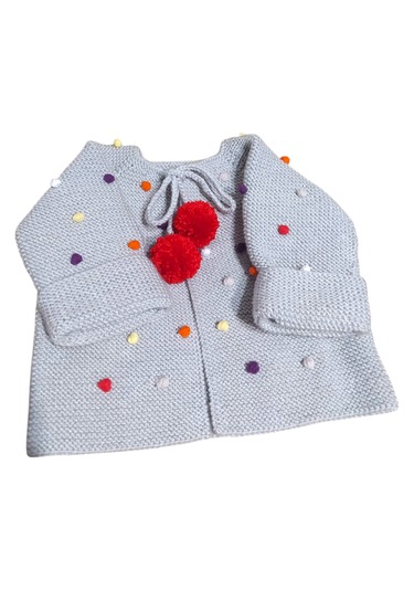 Pomponlu Bebek Hırkası Gri