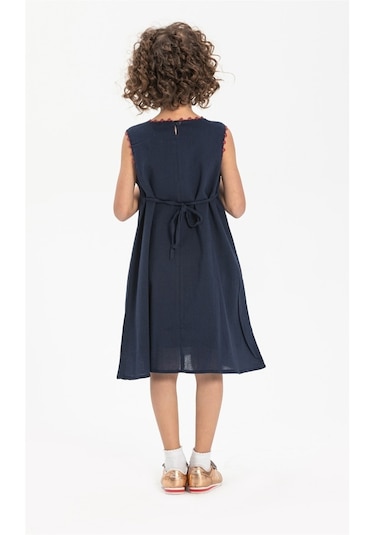 Burçak Şile Bezi Kız Çocuk Elbise Lacivert Lcvt