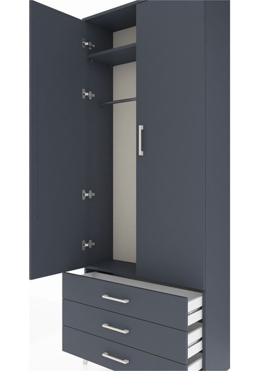 Arges Dolap 2 Raflı 3 Çekmeceli Tek Askılı 88x30x221 Antrasit... Antrasit