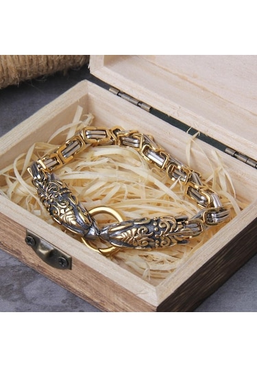 Altın Asla Fade Kaya Viking Kurt Charm Bilezik Erkek Paslanmaz Çelik Hasır Zincir Kurt Punk Bilezikler Biker Takı Kutusu Olmadan 23cm Altın