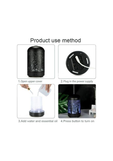 Sones Metal Ağaç Hava Nemlendirici Esansiyel Yağ Difüzörü Sis Makinesi Renkli Led Lamba Difüzörü Aromaterapi Hava Temizleyici, Ab Fişi Siyah
