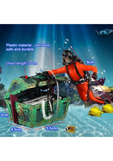 Vkemall Akvaryum Zenginleştirici: Siyah Dalga Dalgıç Ve Hazine Sandığı, Balık Tankı Oksijenatörü Ve Dekoratif Aksesuar Hava Pompa Gerektirir