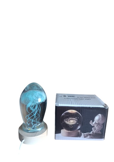 Ahşap Altlıklı Turkuaz Renk Işıklı Küre