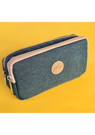 Rlx-147 Keten İki Gözlü Kalemlik Kalem Kutusu Kalemlik Koyu Yeşil Beyaz