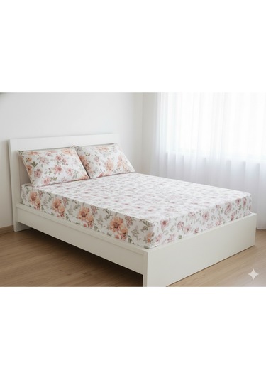 Makiteks %100 Pamuklu Çiçek Desenli 160x200+2 50x70 Cm Çift Kişilik Lastikli Çarşaf Takımı Çok Renkli