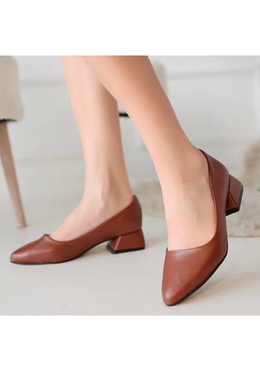 Desniy Taba Cilt Topuklu Ayakkabı Taba