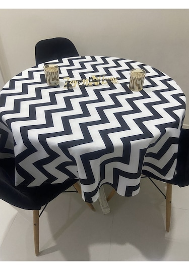 Sıvıya Dayanıklı Yuvarlak Dertsiz Masa Örtüsü Zigzag