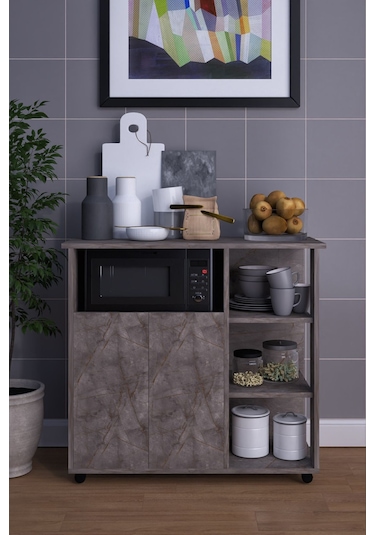 2 Kapaklı Çok Amaçlı Şık Mikro Dalga Fırın Dolabı Gri