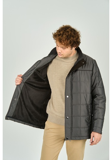 Daynax Erkek İçi Kürklü Dik Yaka Fermuar Ve Çıtçıt Kapamalı Mont Kaban 4000 Gri Gri