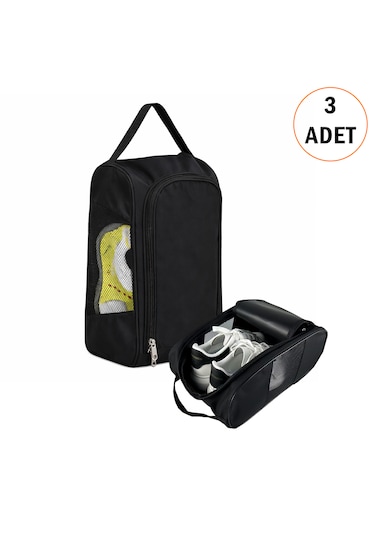 Microcase Çok Amaçlı Fileli Ayakkabı Düzenleyici Seyahat Çantası Hurç 34x23x14 Cm 3 Adet Al5503 Siyah