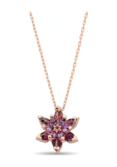 925 Ayar Gümüş Mor Lotus Çiçeği Kolye - N165701 Rose Gold