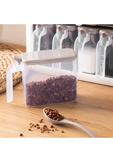 Porsima Simple 1167 Random 12'li Standlı Kendinden Yapışkanlı Kaşıklı Kapaklı Baharatlık Saklama Kabı Seti - Cappuccino Beyaz Cappuccino - Beyaz