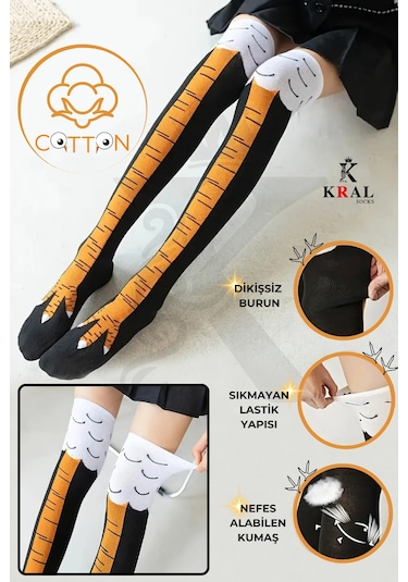 Kadın Dizüstü Çorap 1 Çift Diz Üstü Tavuk Bacağı Çorap Asorti̇