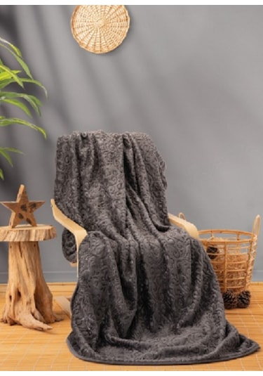 Cottonbox Antrasit Çift Kişilik Embos Battaniye 3251 Antrasit
