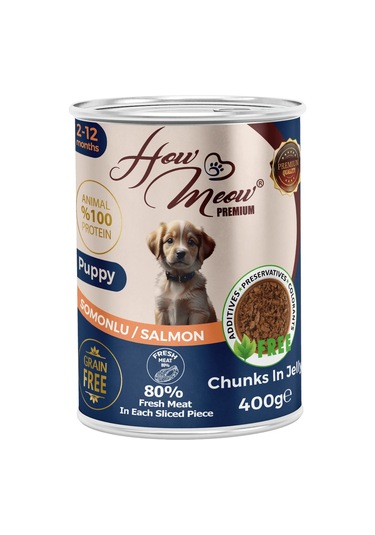 How Meow 12 Adet Jöleli Parça Etli Yavru Köpek Yaş Maması Somonlu 400 Gram