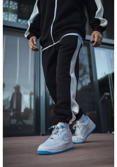 Lulikwear Fermuarlı Kapüşonlu Oversize Pamuklu Sweatshirt Takım Siyah
