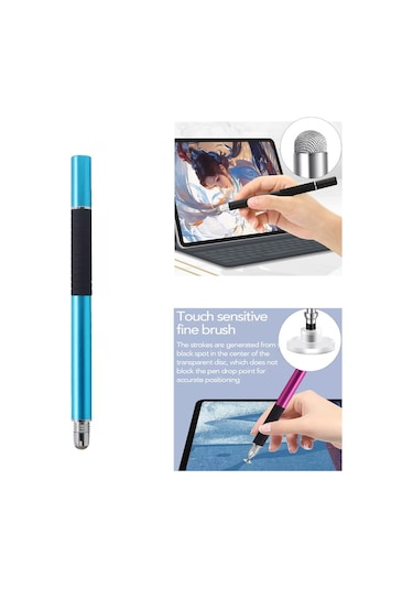 At-31 İletken Kumaş Kafa Hassas Enayi Kapasitif Kalem Kafası 1 Kalem Kafalı 2'si 1 Arada El Yazısı Kalemi Açık Mavi