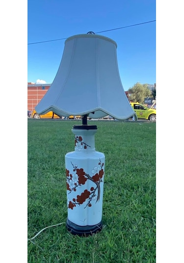 Çiçek Desenli Porselen Abajur 80 CM
