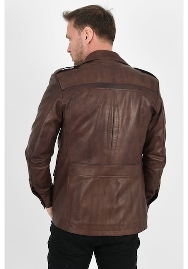 Alin Erkek Harrison Safari Wax Kahve Deri Ceket-Kahverengi