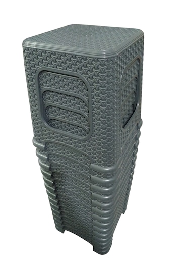 4 Adet Orta Boy Tabure Hasır Desenli Plastiktabure 33x26,5 Cm Gri
