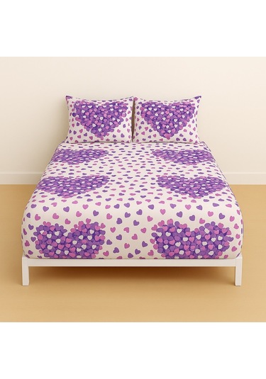 Desenli Kalpli Çift Kişilik Lastikli Battal 180 X 200 Çarşaf Ve 2 Adet Yastık Kılıfı Mor