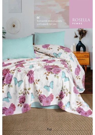 Rosella Pembe Çift Kişilik Pike Takımı %100 Pamuk, Modern Tasarım Pembe